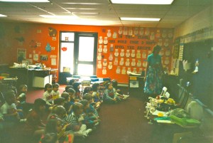 Edie teaching Kindergarten Class during "The Caring Children's Program"